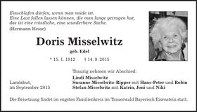 Traueranzeige Doris Misswlwitz