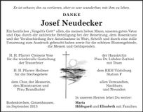 Traueranzeige Josef Neudecker