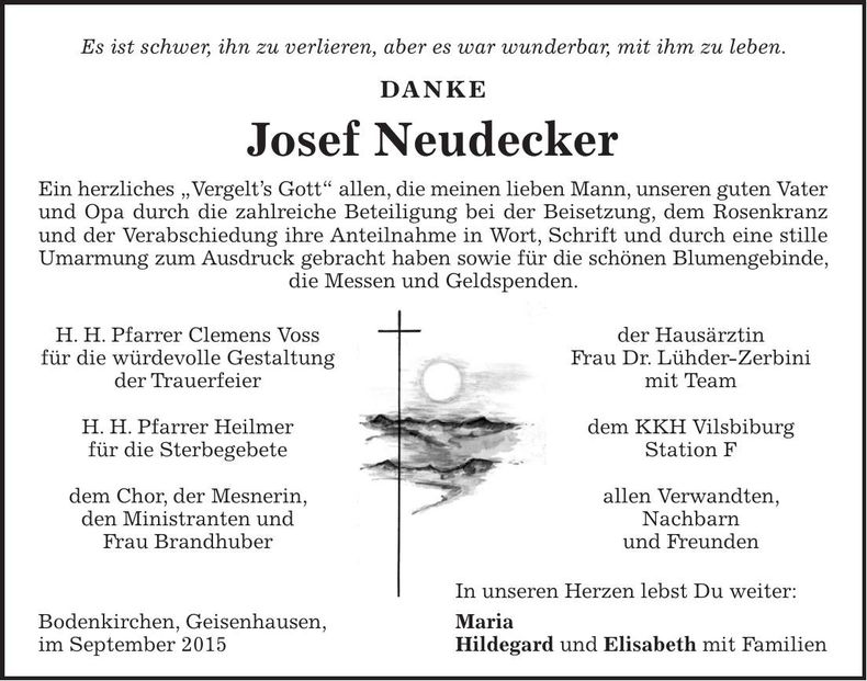 Traueranzeige Josef Neudecker