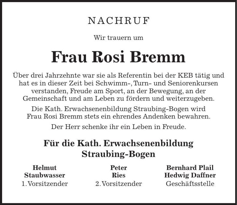 Traueranzeige Rosemarie Bremm
