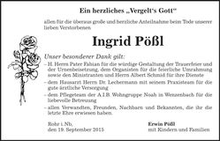 Traueranzeige Ingrid Pößl