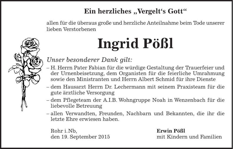 Traueranzeige Ingrid Pößl