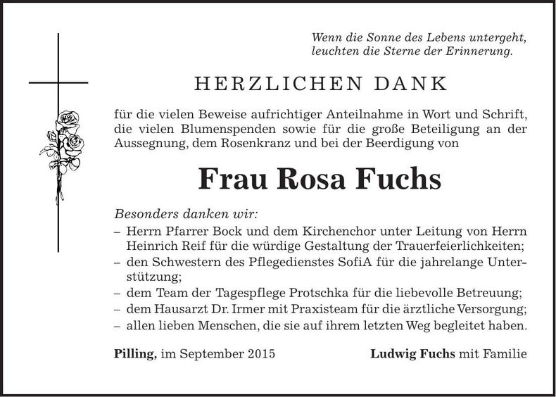 Traueranzeige Rosa Fuchs