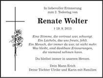 Traueranzeige Renate Wolter