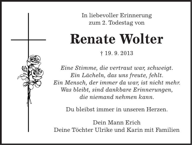 Traueranzeige Renate Wolter