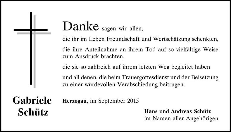 Traueranzeige Gabriele Schütz