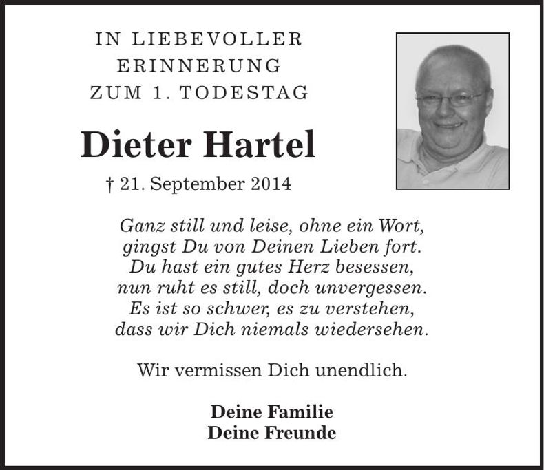 Traueranzeige Dieter Hartel
