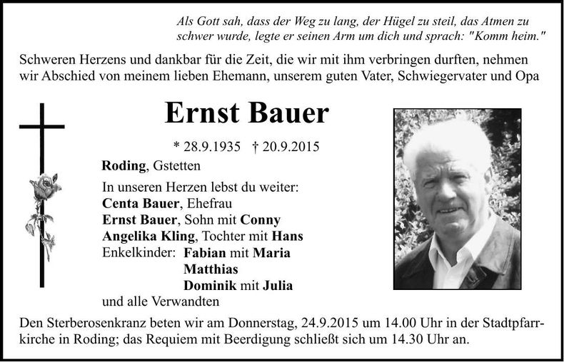 Traueranzeige Ernst Bauer