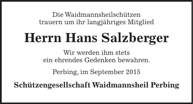 Traueranzeige Hans Salzberger