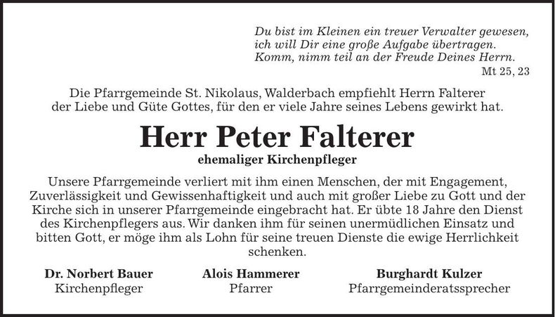 Traueranzeige Peter Falterer