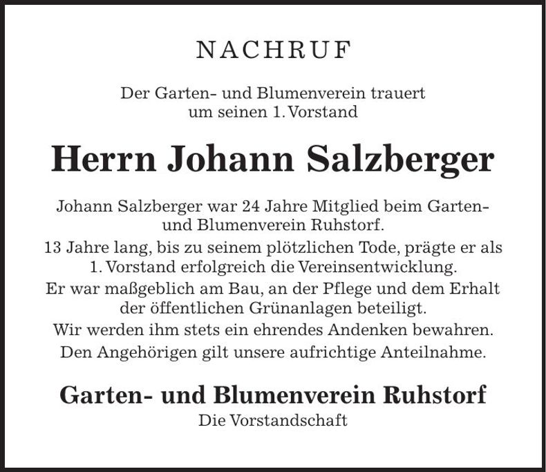 Traueranzeige Johann Salzberger