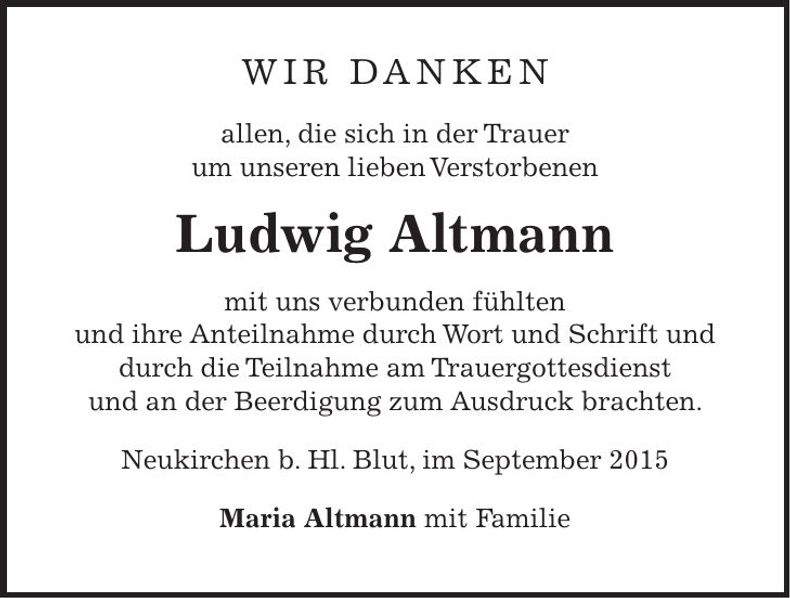 Traueranzeige Ludwig Altmann