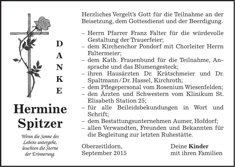 Traueranzeige Hermine Spitzer