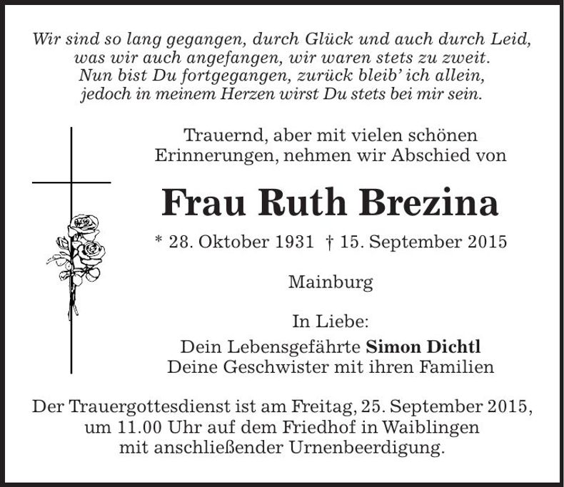 Traueranzeige Ruth Brezina