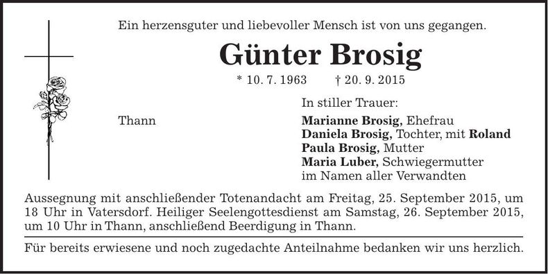 Traueranzeige Günter Brosig