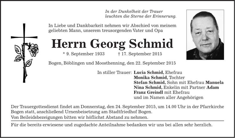 Traueranzeige Georg Schmid