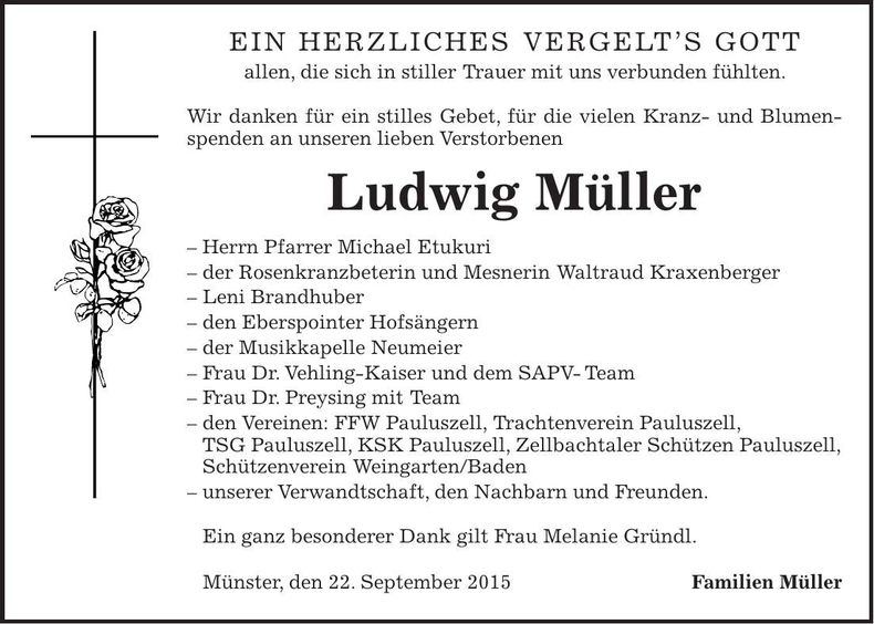 Traueranzeige Ludwig Müller