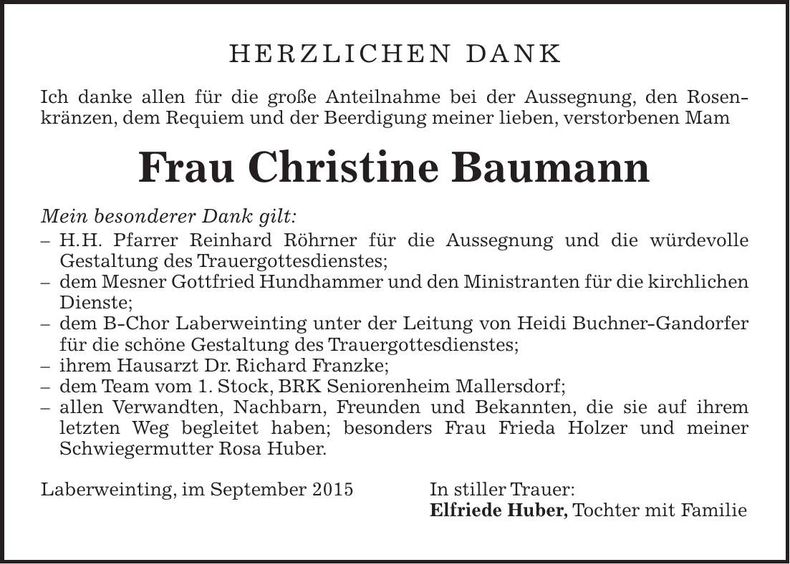 Traueranzeige Christine Baumann