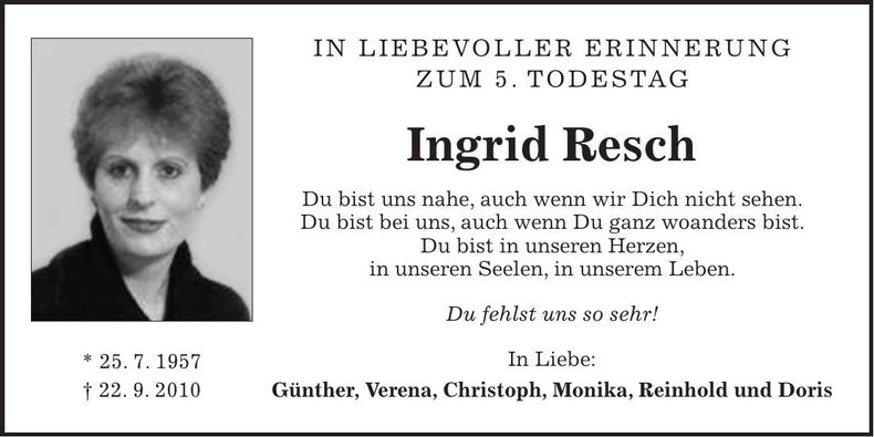 Traueranzeige Ingrid Resch
