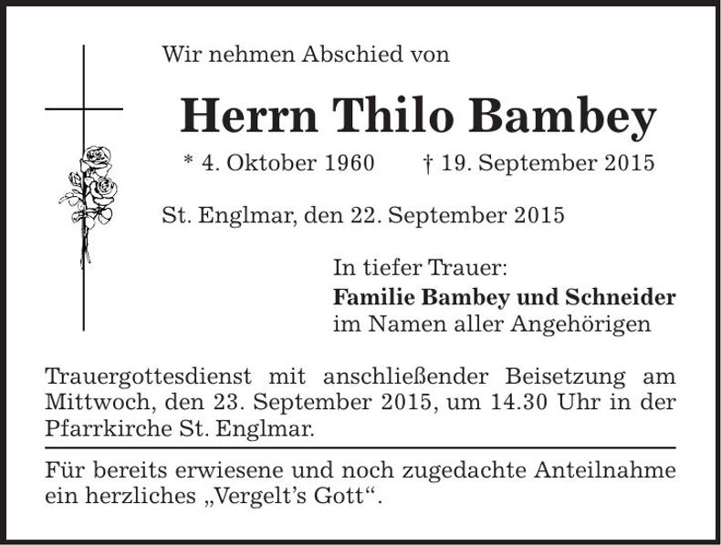 Traueranzeige Thilo Bambey