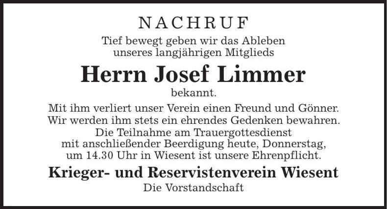 Traueranzeige Josef Limmer