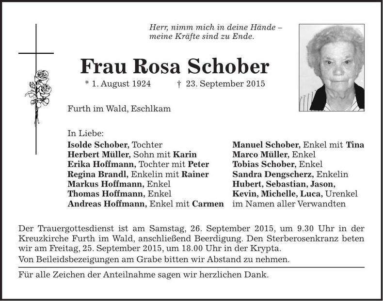 Traueranzeige Rosa Schober