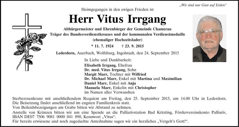 Traueranzeige Vitus Irrgang