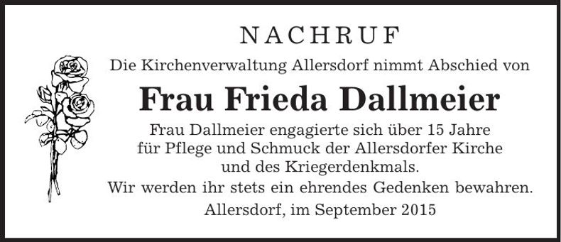 Traueranzeige Frieda Dallmeier