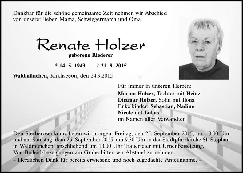 Traueranzeige Renate Holzer