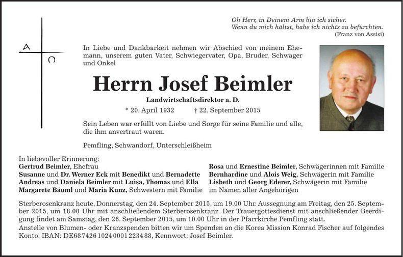 Traueranzeige Josef Beimler