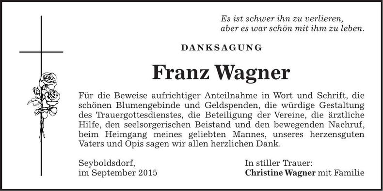 Traueranzeige Franz Wagner