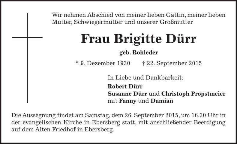 Traueranzeige Brigitte Dürr