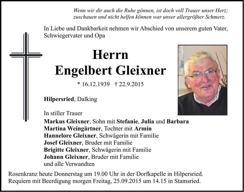 Traueranzeige Engelbert Gleixner