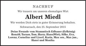 Traueranzeige Albert Miedl