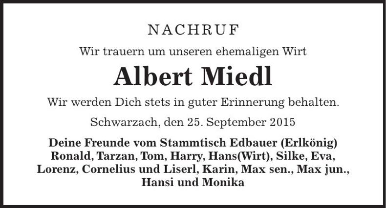 Traueranzeige Albert Miedl