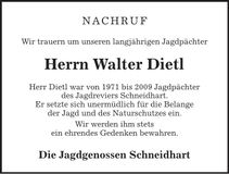 Traueranzeige Walter Dietl