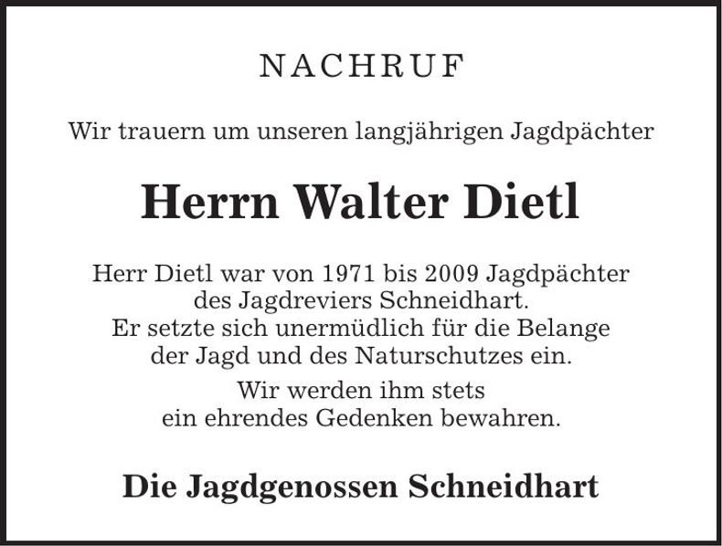 Traueranzeige Walter Dietl