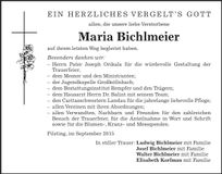 Traueranzeige Maria Bichlmeier