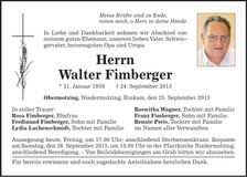 Traueranzeige Walter Fimberger