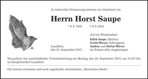 Traueranzeige Horst Saupe