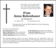 Traueranzeige Anna Rabenbauer
