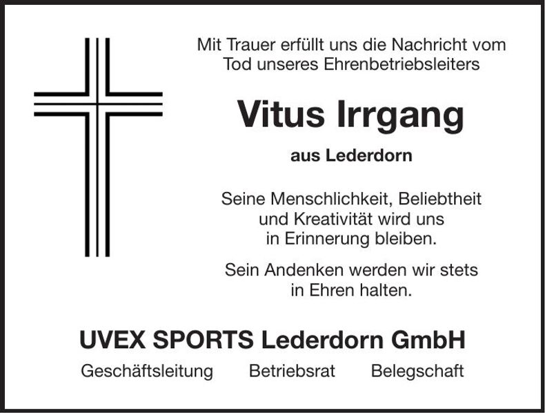 Traueranzeige Vitus Irrgang
