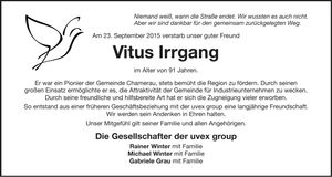 Traueranzeige Vitus Irrgang