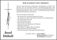 Traueranzeige Josef Dübell