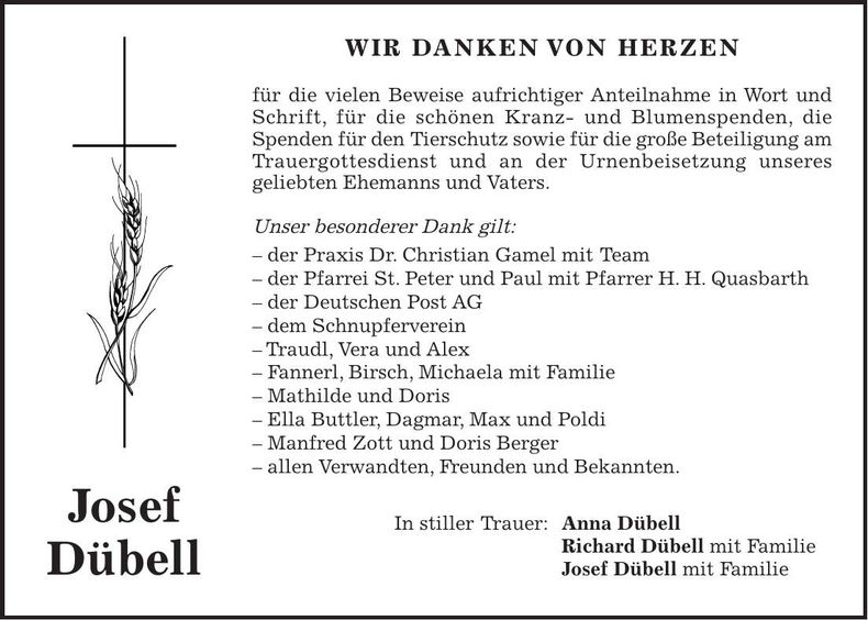 Traueranzeige Josef Dübell