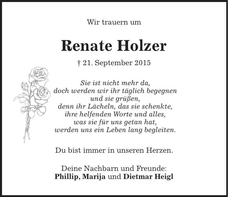 Traueranzeige Renate Holzer