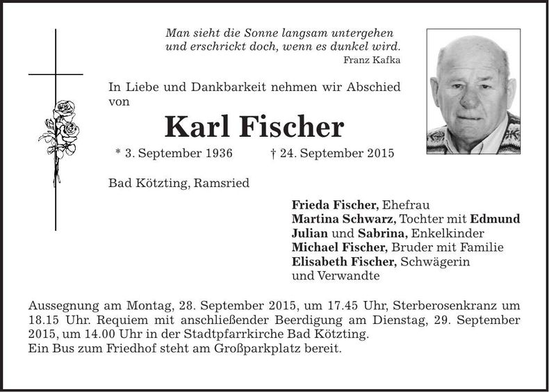 Traueranzeige Karl Fischer