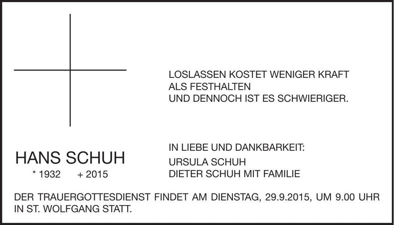 Traueranzeige Hans Schuh
