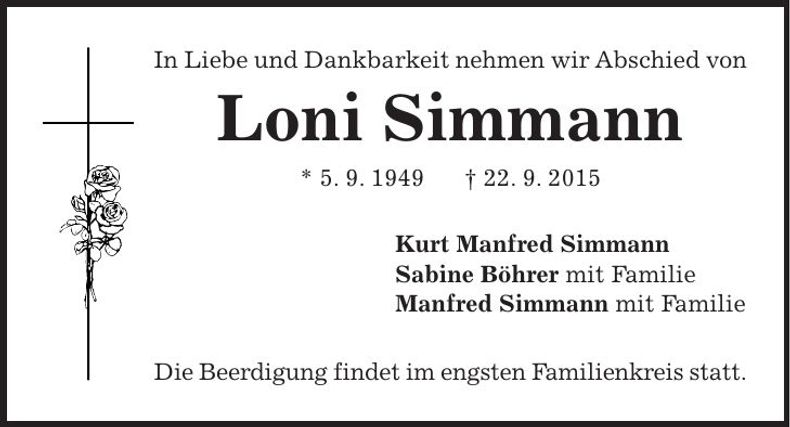 Traueranzeige Loni Simmann