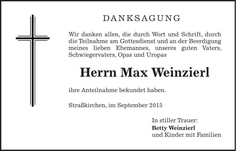 Traueranzeige Max Weinzierl
